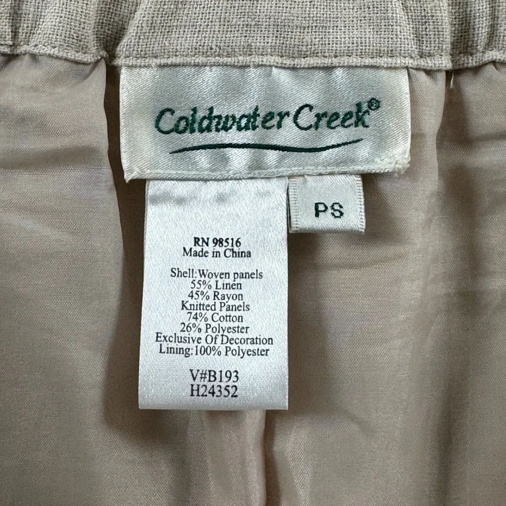 Coldwater Creek Women's Size PS Tan Linen Blend Crochet Lace‎ Panel Maxi Skirt